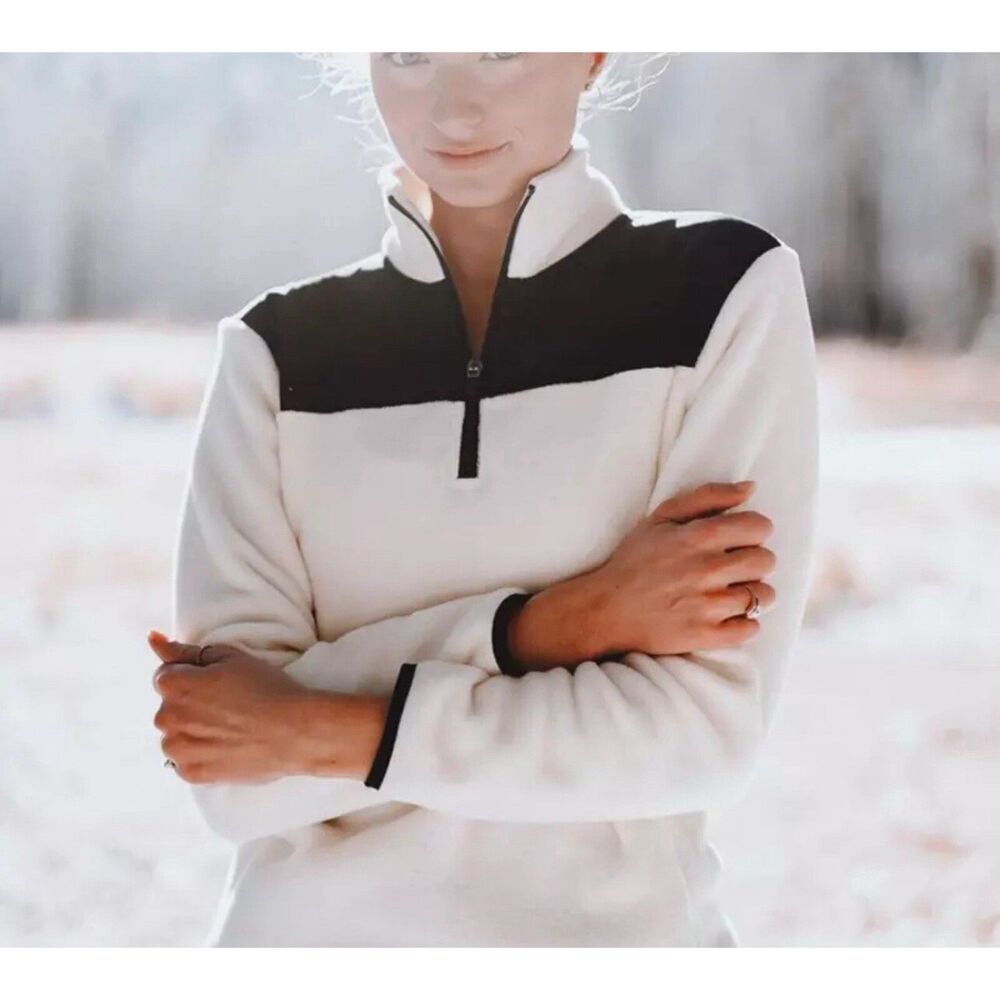 ZYIA Active 1/4 Zip Long Sleeve Fleece Sweater Cream XXL